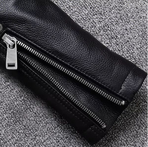 Vente en gros Veste en cuir noir véritable Style motard classique avec fermeture à glissière Veste en cuir coupe ajustée pour hommes Streetwear Moto Style - Product Image 3