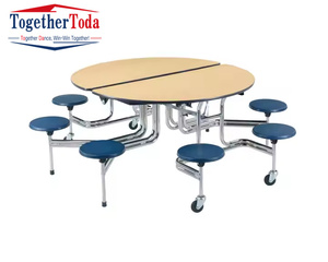 Factory Canteen Furniture School Mobile Dinning Table and Chairs Children Folding Round Stool <strong>Cafeteria</strong> <strong>8</strong> Seats with Casters - Product Image 4