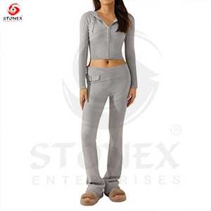 Ladies Cropped Two Piece Custom Logo Women Cotton Tracksuits Sweatpants Jogging Wear Zip Up Hoodie Joggers Set - Product Image 5