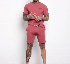 2025 mode deux pièces Slim Fit hommes Twin ensemble T-shirts et Shorts coton Jersey nouveau Design 100% coton hommes T-shirt et ensemble court - Product Image 5