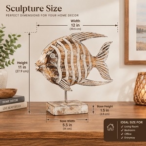 Escultura de Pez de Madera Hecha a Mano, Estilo Costero, Soporte Decorativo, Exhibición de Arte para Sala de Estar - Product Image 3