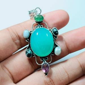 Colgante de plata antiguo hecho a mano diseño de estrella multicolor piedra grande forma de flor colgante de piedras preciosas naturales piedra de diamante regalo ella - Product Image 1