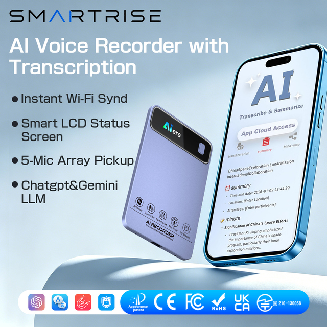 Magnetic Card AI Voice Recorder ChatGPT Dictaphone Digital Transcription Summary 152 Languages 5 Mic 360 Noise Reduction