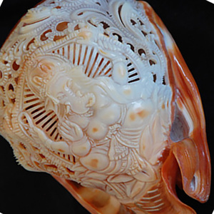 Arte tallado en concha Melo SEASHELL JOYERÍA Arte Pulido Marfil Ganesa Motivo Artesanía decorativa religiosa Talla atractiva - Product Image 1