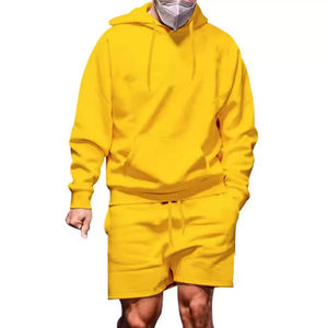 Conjunto de sudadera con capucha y pantalones cortos de manga corta con bloque de color para hombre, ropa de calle informal de verano, atuendo ligero transpirable de dos piezas - Product Image 3