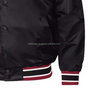 Veste bomber en satin noir et marron élégante, écologique, faite à la main, en gros, pour hommes, commandes personnalisées, col et poignets côtelés rayés, OEM - Product Image 5