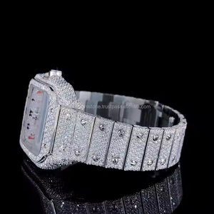 Montre de luxe pour homme à cadran carré en quartz avec accents de pierres précieuses en moissanite, acier inoxydable de haute qualité pour les affaires - Product Image 5