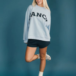 Fabricant de sweat-shirt à col montant oversize à manches longues réversible pour femmes avec impression de logo personnalisé et appliqué de lettres - Product Image 1