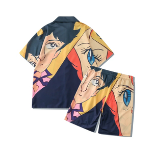 เสื้อเชิ้ตแขนสั้นลําลองและชุดกางเกงขาสั้นสําหรับสไตล์ชายหาดฤดูร้อนผ้าถักทอชายหาดสวมเสื้อยืดแขนสั้น - Product Image 3