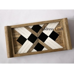Plateau de service en bois et résine artisanal pour les repas et les boissons, accessoires de cuisine de la meilleure qualité, plateaux en bois rectangulaires, plateau de petit-déjeuner - Product Image 5