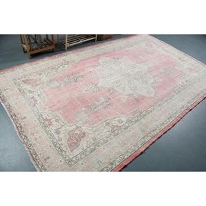 พรมวินเทจตุรกีขนาดใหญ่ 6.1x9.9 ฟุต สีชมพูเทา ลายแบบนามธรรม - Product Image 2