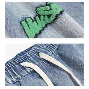 กางเกงยีนส์ทรงหลวมขาตรงผ้าเดนิมปักลายแนวสตรีทแวร์ผ้ากำมะหยี่ซักได้ - Product Image 5