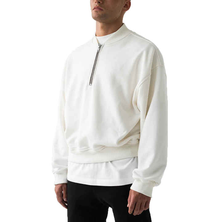 Men's Half Zip Up Sweatshirts Custom Brand Vintage Washed Heavy Weight Sweaters Oversized Drop Shoulder Jumper