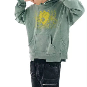 Sudadera con capucha de algodón 100% lavado con ácido de gran tamaño esencial de invierno para hombre más vendidos servicio OEM sólido con capucha liso teñido precio al por mayor - Product Image 3