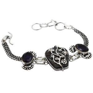 Women's Fashionable Natural Crystal Black Onyx Gemstone <b>Bracelet</b> Copper Brass Jewelry with Assortment of Mix Gemstones Bangles - Product Image 2