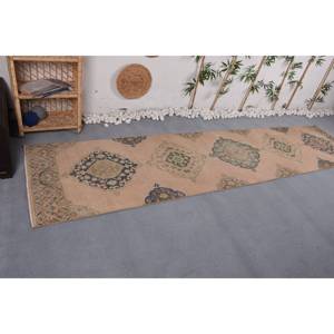 พรมสไตล์วินเทจทำด้วยมือสีเบจสีเบจสีฟ้าคลาสสิกขนแกะ2.8x12.2ฟุตทรงสี่เหลี่ยมผืนผ้างานเย็บปะติดน้ำยางวิสคอสสำหรับวัยรุ่น - Product Image 3