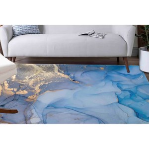 Blue and Gold Marble <b>Chenille</b> <b>Rug</b>: Modern Home Decor - Product Image 2