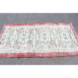 Alfombra Decorativa Vintage, Alfombra Turca de 3.4x6.5 pies, Alfombra Roja de Lana Sólida - Product Image 2