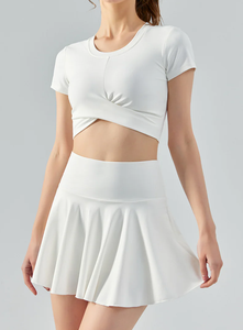 Ensemble jupe plissée taille haute pour le golf/le tennis et haut court à manches courtes pour femmes - Matériel en spandex/nylon Logo personnalisé Entraînement de golf - Product Image 3