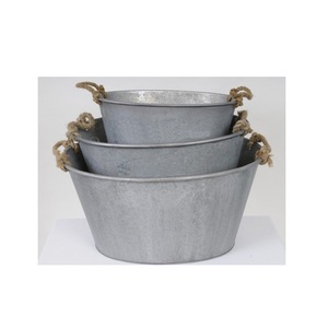 Panier refroidisseur de bière et de vin Barware de style moderne Ensemble en métal de haute qualité de trois paniers à glace galvanisés Poignée en corde - Product Image 1
