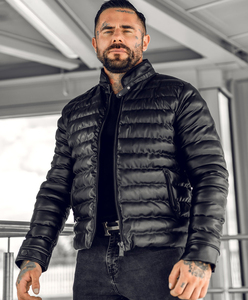 Veste en cuir matelassée noire de haute qualité pour hommes en gros - Product Image 6