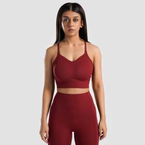 Soutien-gorge de sport Radient Fitness rouge imprimé, taille XL Plus, sans coutures, léger, respirant, rembourré, doublure en spandex, logo frontal - Product Image 1