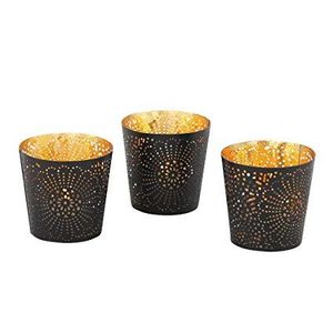 Decorative <b>Black</b> and Gold Metal <b>Candle</b> Holder with Modern Geometric Design Stylish <b>Lantern</b> for Home Lighting and Elegant - Product Image 2