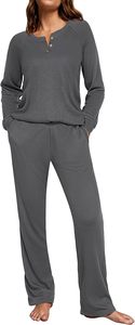 Top Quality Women's <b>Waffle</b> Knit Pajamas for Women Set Long Sleeve Pants Pj Henley Tops Lounge Sets Comfy Sleepwear with Pockets - Product Image 4