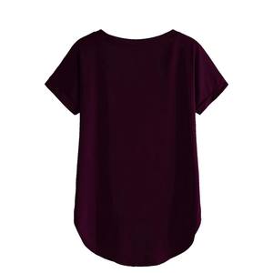 T-shirts pour femmes avec logo Broderie imprimée au design personnalisé Chemise à col large en coton mélangé respirant de bonne qualité - Product Image 2