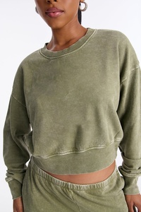 Sweat-shirt court à col rond brodé personnalisé pour femme, vente en gros OEM - Product Image 3