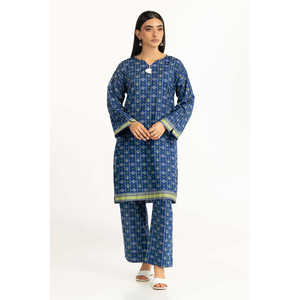 Conjunto de 2 Piezas para Mujer, Casual, Azul Estampado, Cuello en V, Manga Larga, Tela Oxford Transpirable, para Primavera/Verano, Talla XS/XS - Product Image 1