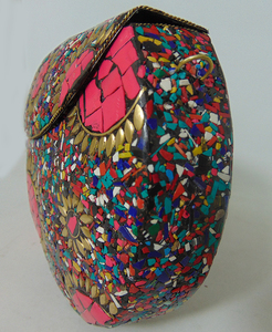 Handmade Tibetan Gypsy Style Brass Metal <b>Bag</b> Multi Color Metal Mosaic Clutch Wallet Purse - Product Image 3