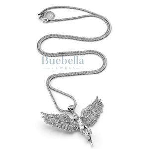 Pendentif Ange Volant en Argent 925 Plaqué Or 14K Style Hip Hop Collier Glacé avec Charms Moissanite - Product Image 6