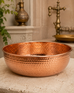 Handcrafted Copper <b>Pedicure</b> Bowl with Hammered Texture Eco-Friendly <b>Pipeless</b> Design for Spa Use - Product Image 4