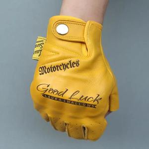 ถุงมือป้องกันครึ่งนิ้วหนังวัวแบบไม่มีนิ้วสำหรับขี่มอเตอร์ไซค์อุปกรณ์ขี่มอเตอร์ไซค์ - Product Image 1