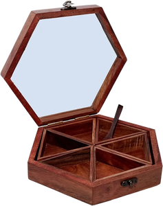 Boîte à épices en bois de nouvelle conception, boîte de rangement pour épices avec couvercle en acrylique poli brillant, boîte à épices en bois faite à la main - Product Image 3