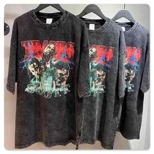 Gráfico personalizado Vintage DTG impreso 100% algodón hombres ácido lavado Streetwear de gran tamaño piedra lavado Hip Hop camiseta - Product Image 3