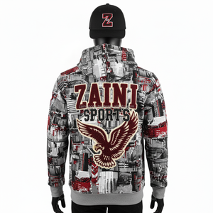 เสื้อมีฮู้ดซิปผ้าคอตตอนผ้าโพลีเอสเตอร์แบบปักลายกราฟิกในเมืองแบบ320พรีเมี่ยม - Product Image 2