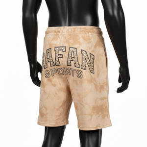 กางเกงขาสั้นผู้ชายผ้าฝ้ายฟลีซหนา 320 GSM สีแทนฟอกกรด สัมผัสนุ่ม ประดับด้วยคริสตัล พร้อมปักโลโก้ตามสั่ง - Product Image 5