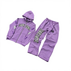 Custom Logo Acid Wash Fleece Cotton Heavyweight Oversized Hoodie <b>Sweatpants</b> <b>Set</b> Silk Screen Printed Streetwear Men's Autumn <b>Set</b> - Product Image 2