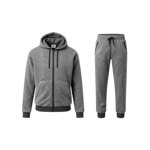 Survêtement pour homme en polyester 100% léger, respirant, avec capuche et fermeture éclair texturée grise, et pantalon de jogging - Product Image 1