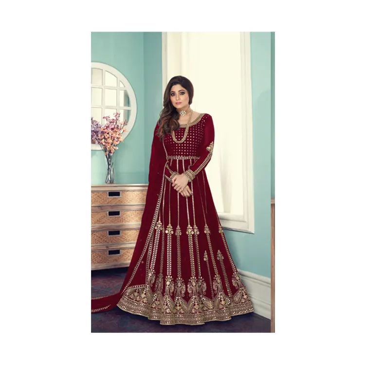 Festival Party Special and Wedding Wear Georgette Codding Sequence Embroidery Work Long Anarkali Gown from Indian Supplier