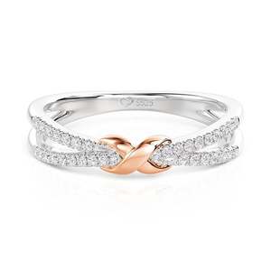 Jeulia Rhodium and Gold Plated Two Tone Twist Crossover Cluster <b>Ring</b> - Product Image 1