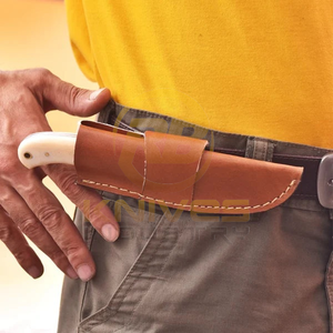 Cuchillo de Caza y Camping de Acero de Damasco Hecho a Mano Más Vendido |   Cuchillo Skinner de Hoja Fija Personalizado con Mango de Hueso y Funda de Cuero (OEM) - Product Image 5