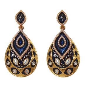 Kriaa Blue Meenakari Boucles d'oreilles pendantes en plaqué or avec diamant et motif géométrique pour mariage et fête-1303125 - Product Image 1
