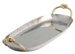 Bandeja para servir dulces de la mejor calidad con asas de latón en bandeja de aperitivos para servir martillado de aluminio a la venta - Product Image 2