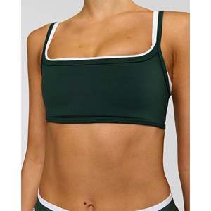 Soutien-gorge de sport en coton rembourré vert-milieu de nuit et blanc pour femme, grande taille, pour le yoga, la gym et le fitness - Product Image 4