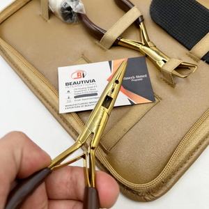 Juego de herramientas de pinzas para extensiones de cabello Remy con microperlas, pinzas multifuncionales de punta curva de plasma dorado, protectores de calor y microperlas - Product Image 3