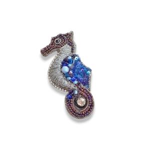 Broche de moda con cuentas de alambre de lingotes de cobre bordado de caballito de mar para regalo de fiesta de boda-Unisex para niños - Product Image 2