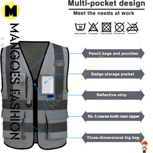 เสื้อกั๊กนิรภัยพร้อมแถบสะท้อนแสงสำหรับใส่ทำงานในงานรับเหมาคืนขายส่งเสื้อผ้าก่อสร้างอเนกประสงค์ - Product Image 3